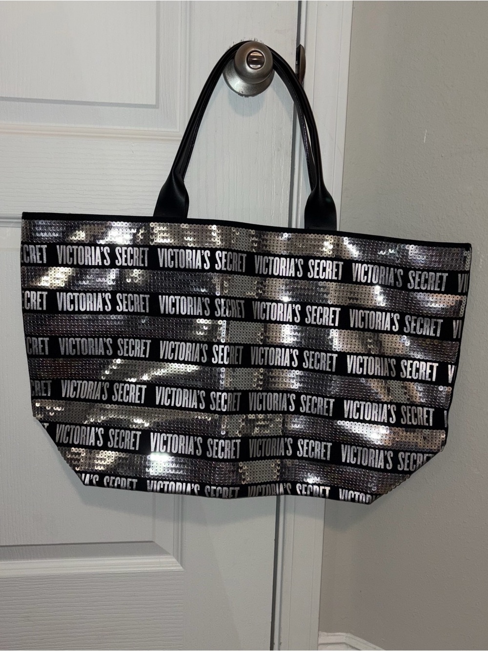 Victoria's Secret Black Sequin Logo Tote NWOT
